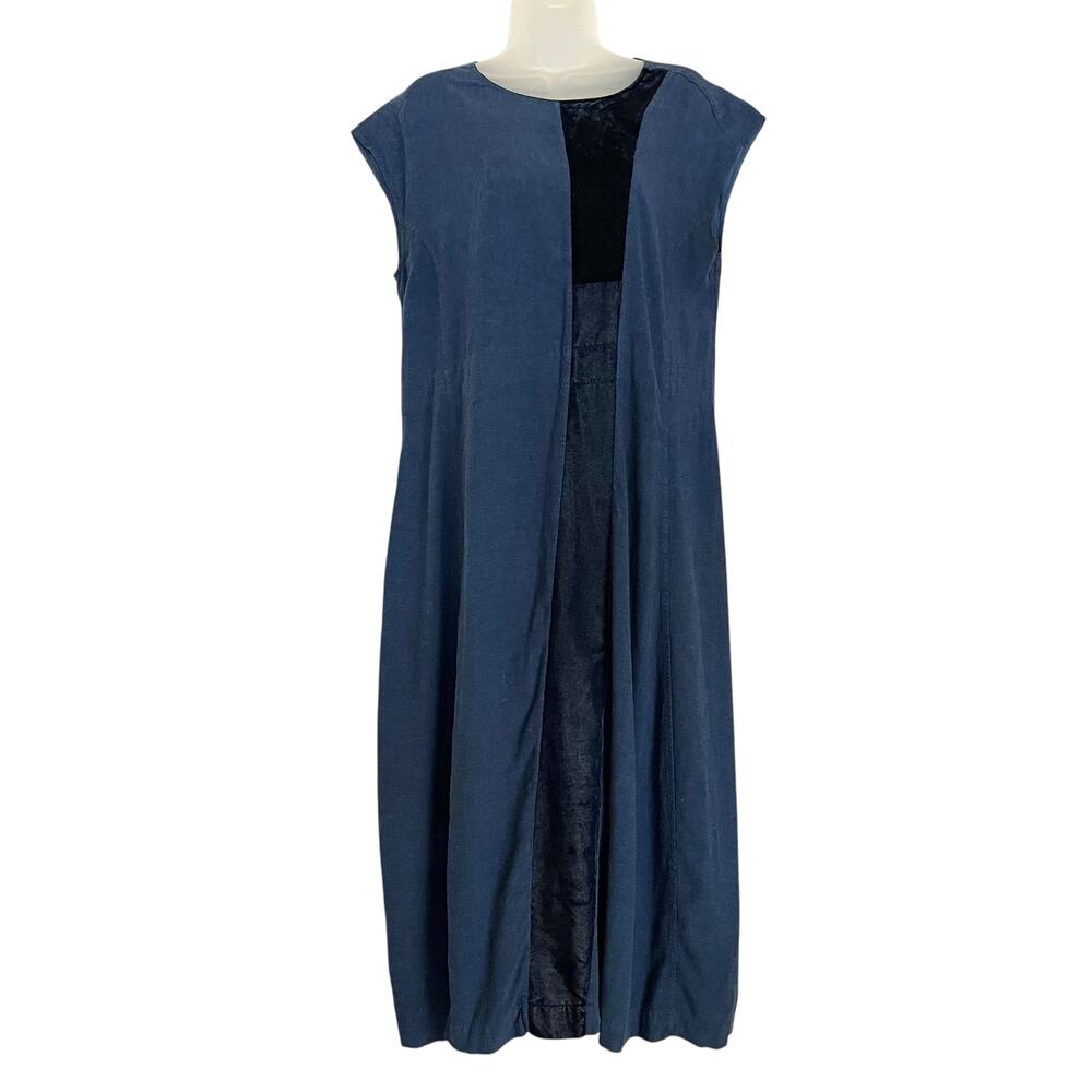 Pas de Calais Chambray Indigo Blue Lagenlook Cap Sleeve Midi Tent Dress Sz 36/S